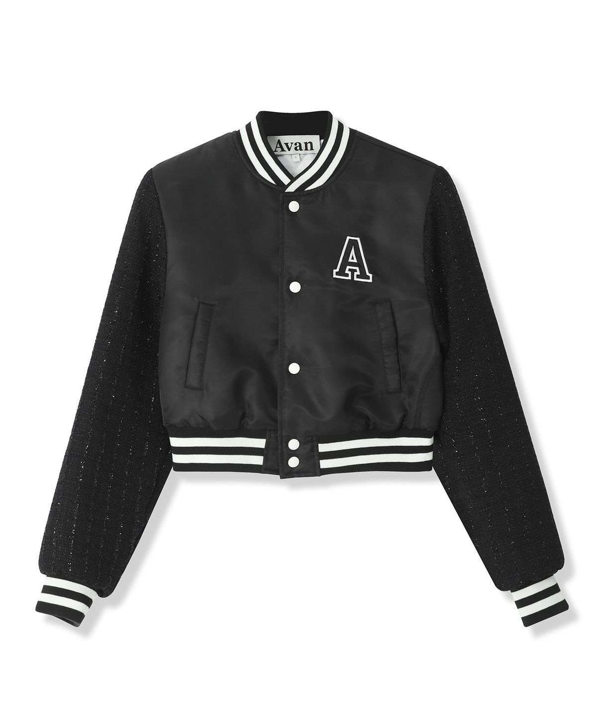어반드레스(AVANDRESS) Atlantis Chic Crop Varsity Jacket BLACK