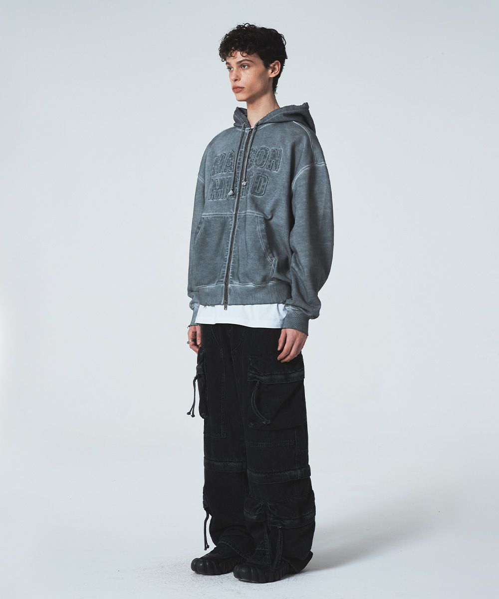 MUSINSA | MAISON MINED MINED CUT OUT PATCH HOOD ZIP-UP GRAY