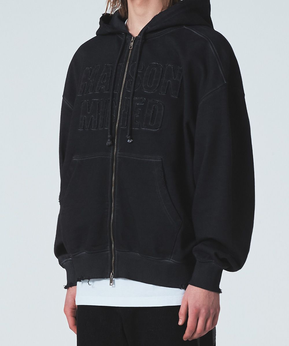 MUSINSA | MAISON MINED MINED CUT OUT PATCH HOOD ZIP-UP GRAY