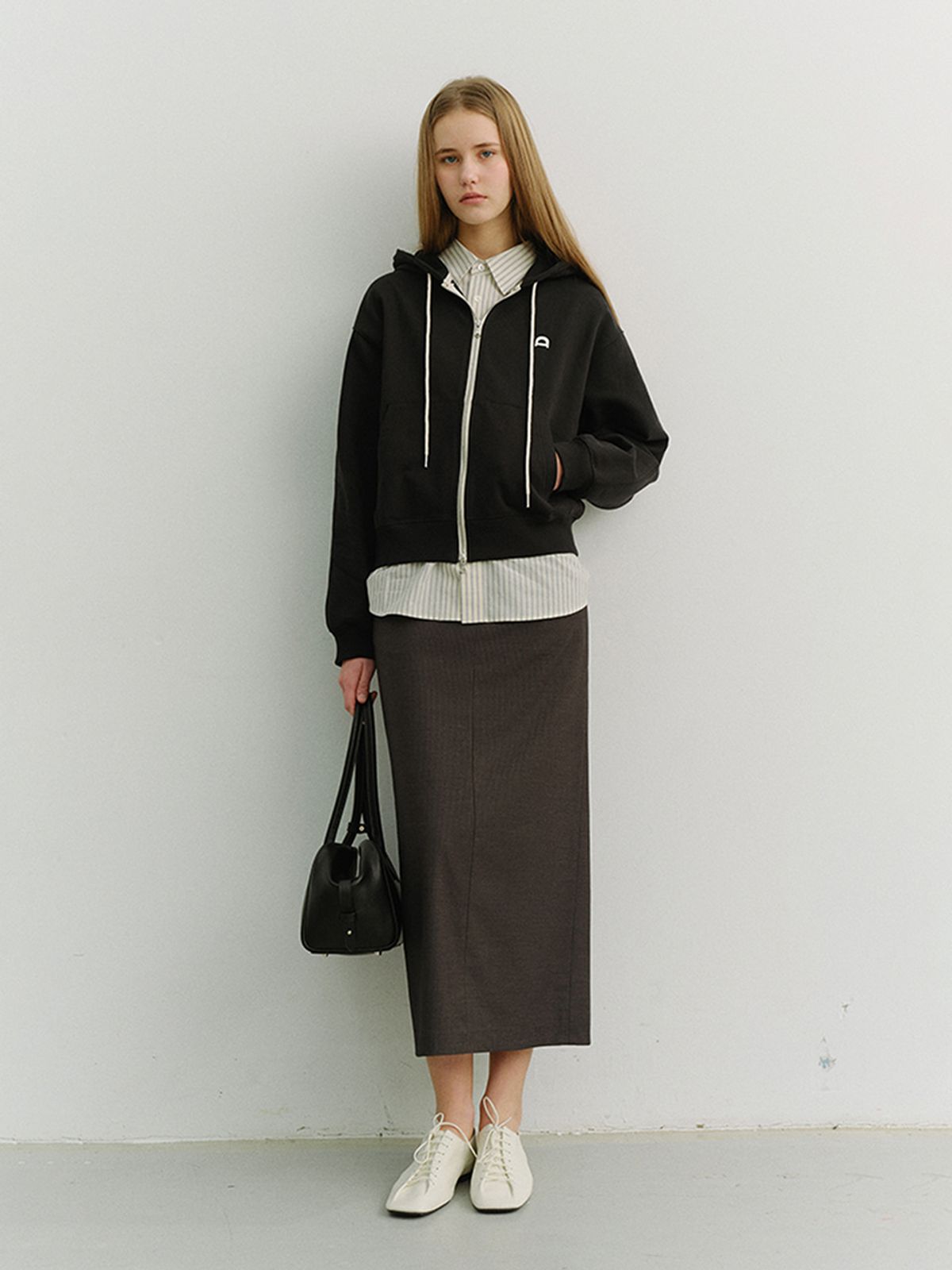 던스트(DUNST) UNISEX LEATHER LOGO ZIP-UP HOODIE_UDTS6C108_BLACK