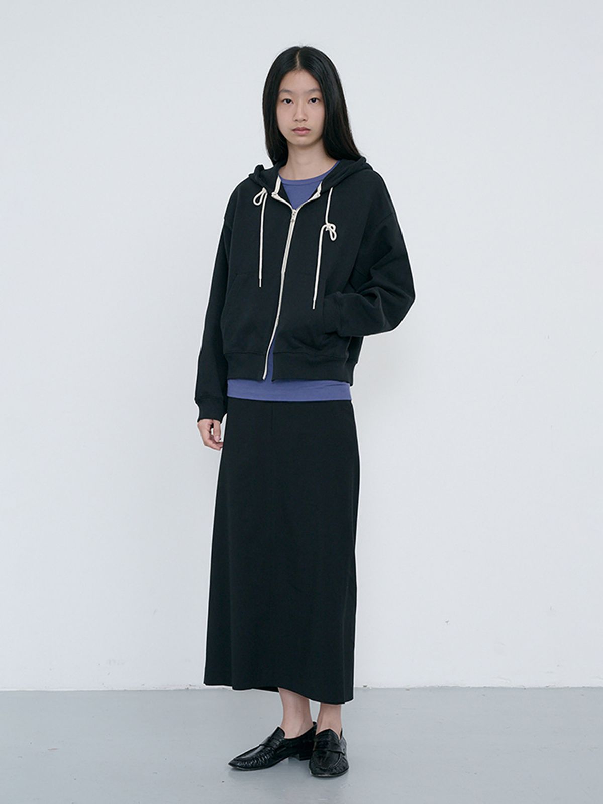 던스트(DUNST) UNISEX LEATHER LOGO ZIP-UP HOODIE_UDTS6C108_BLACK