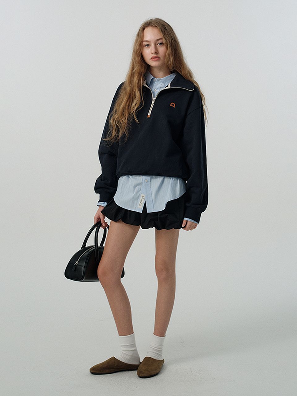 MUSINSA公式 | DUNST FOR WOMEN UNISEX LEATHER LOGO HALF ZIP