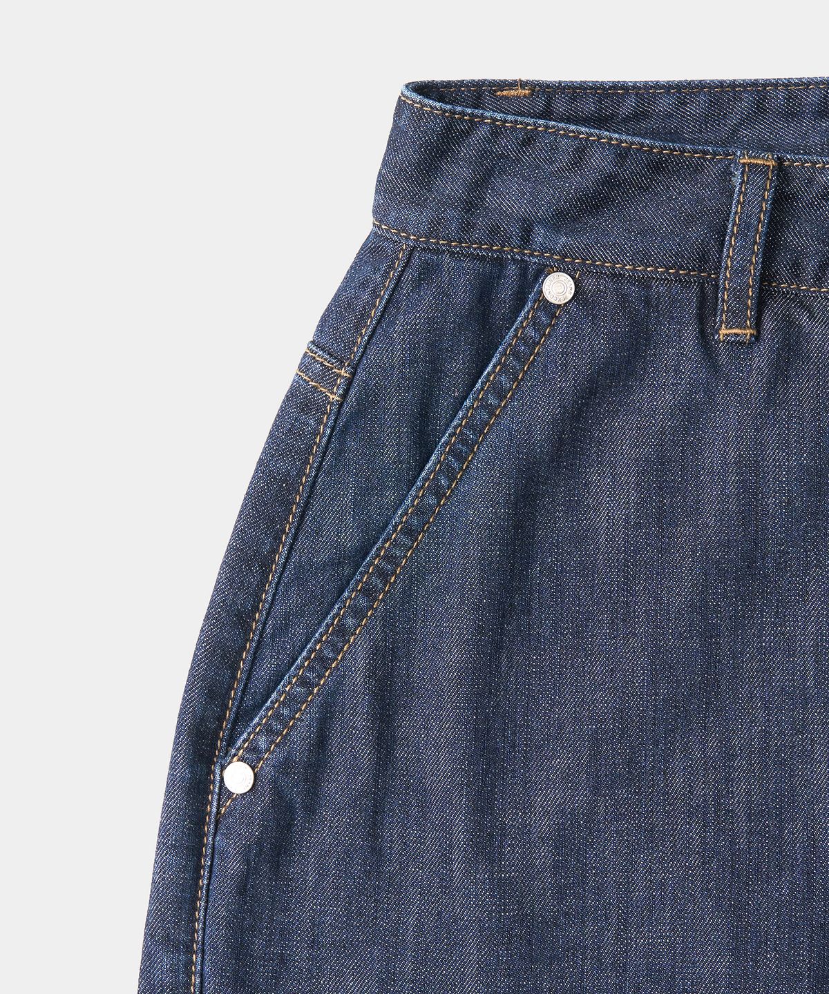 엑스컨테이너(EXCONTAINER) 린넨 라이크 와이드 카고 데님 팬츠 (MEDIUM INDIGO)