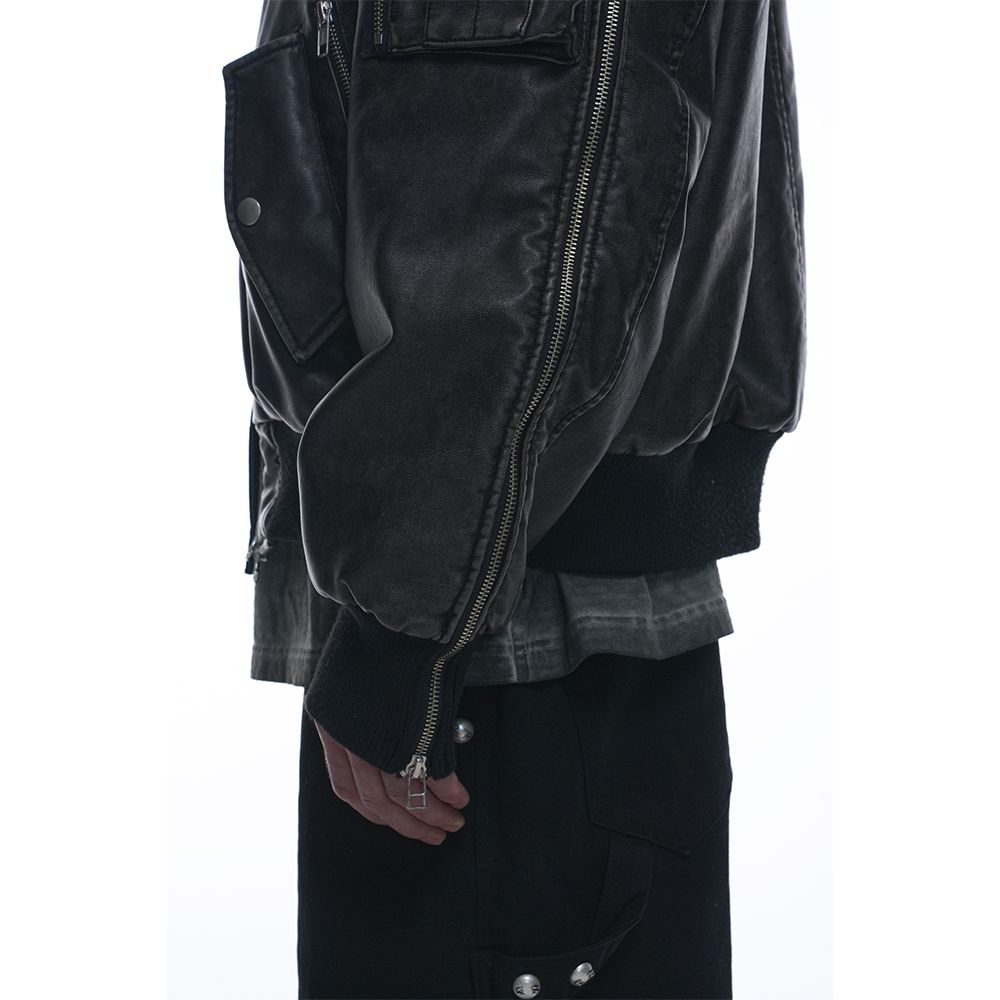 MUSINSA公式 | GRAILZ MULTI ZIPPER BOMBER LEATHER JACKET [BLACK]