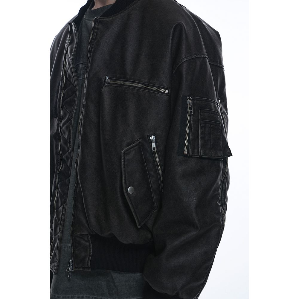 MUSINSA公式 | GRAILZ MULTI ZIPPER BOMBER LEATHER JACKET [BLACK]