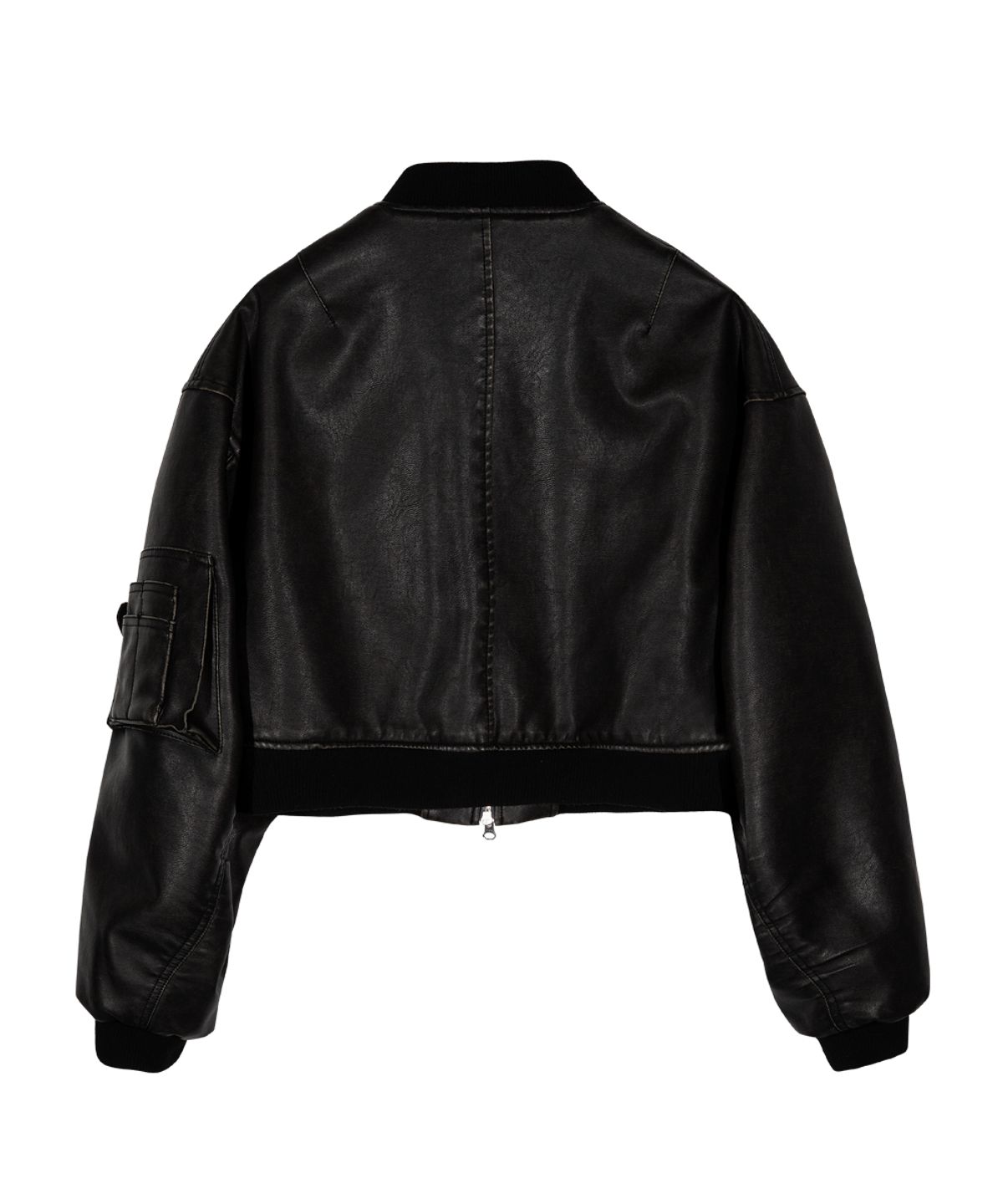 그레일즈(GRAILZ) CROP LEATHER BOMBER JACKET [BLACK]