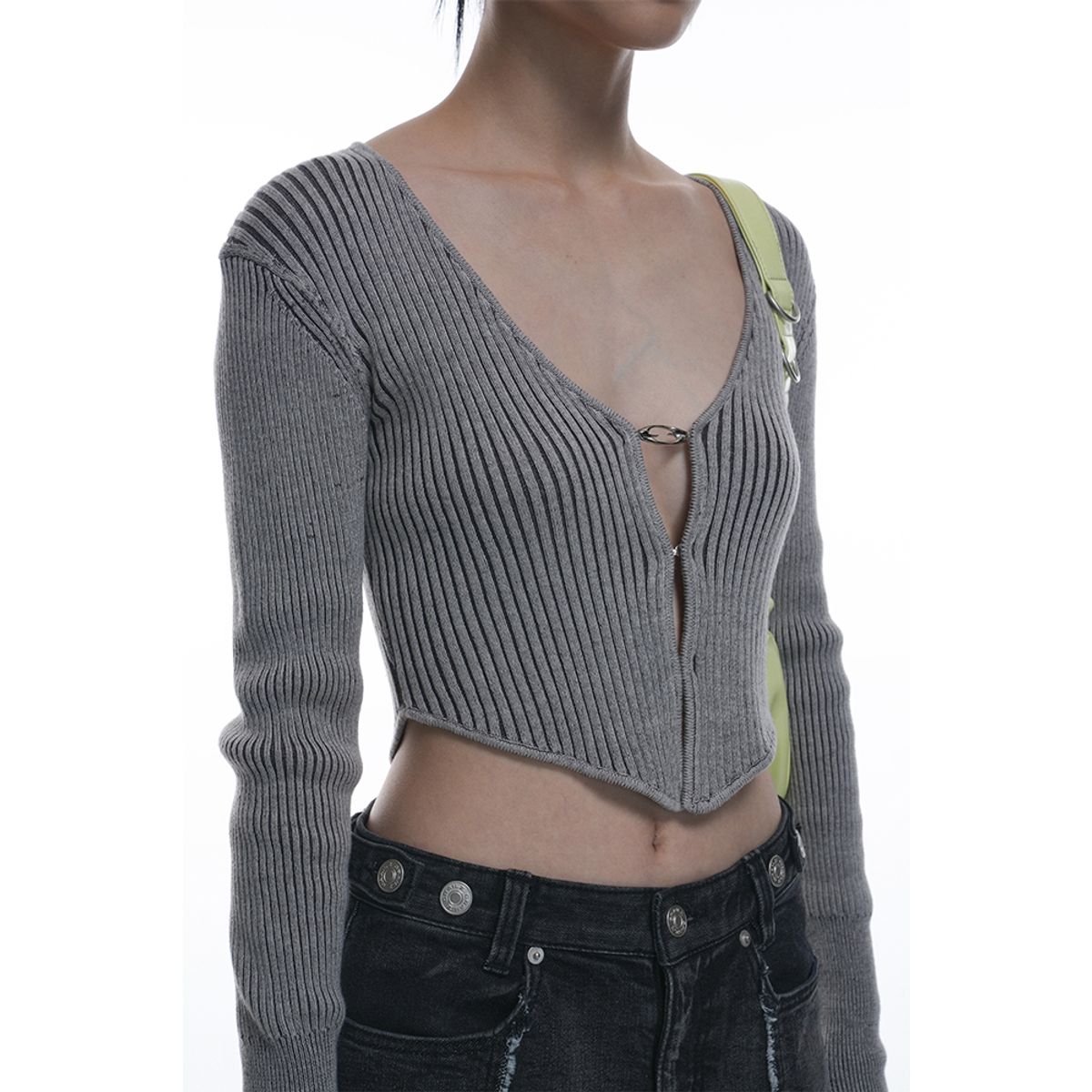 그레일즈(GRAILZ) SLIM RIBBED KNIT CARDIGAN [GREY]