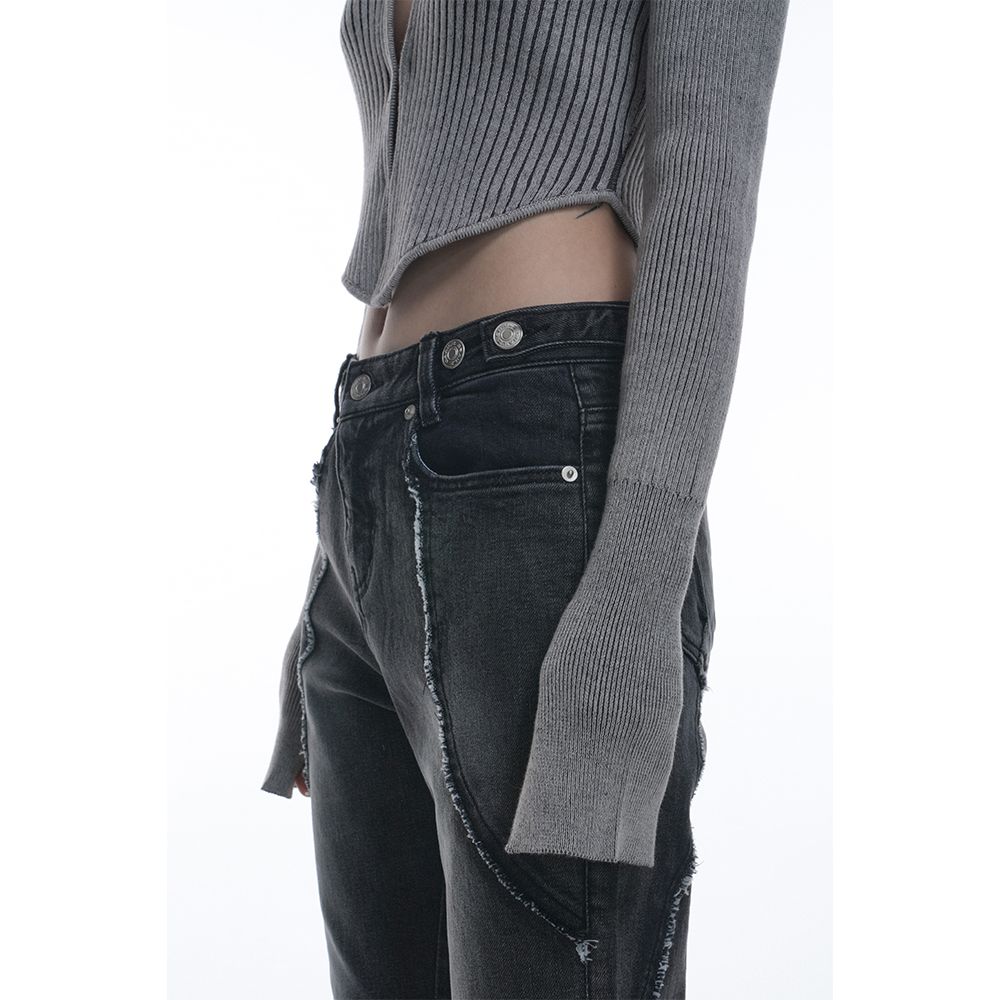 MUSINSA | GRAILZ SLIM RIBBED KNIT CARDIGAN [GREY]