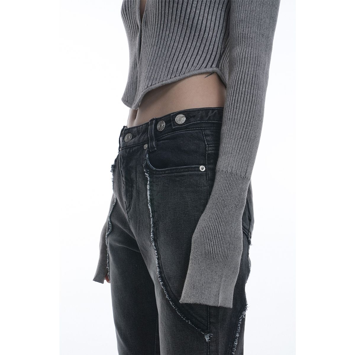 그레일즈(GRAILZ) SLIM RIBBED KNIT CARDIGAN [GREY]