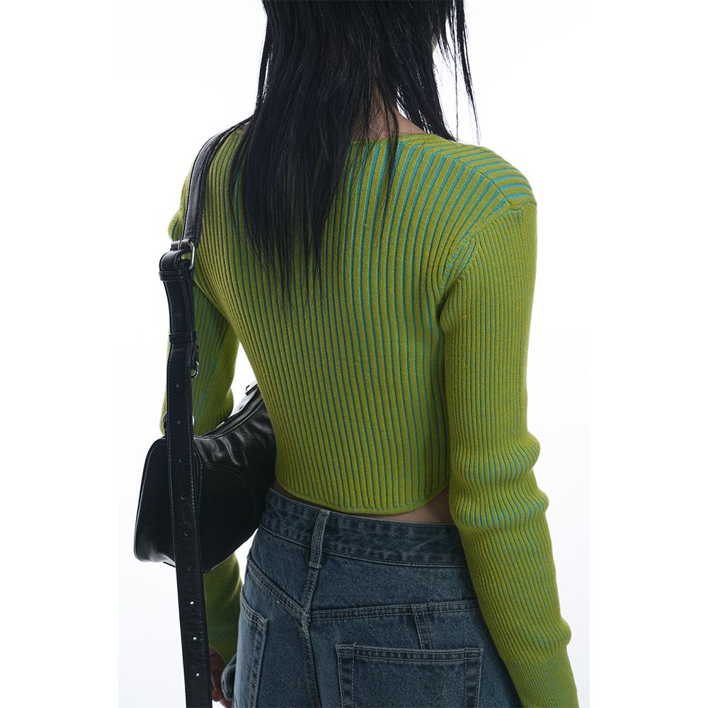 MUSINSA | GRAILZ SLIM RIBBED KNIT CARDIGAN [YELLOW]