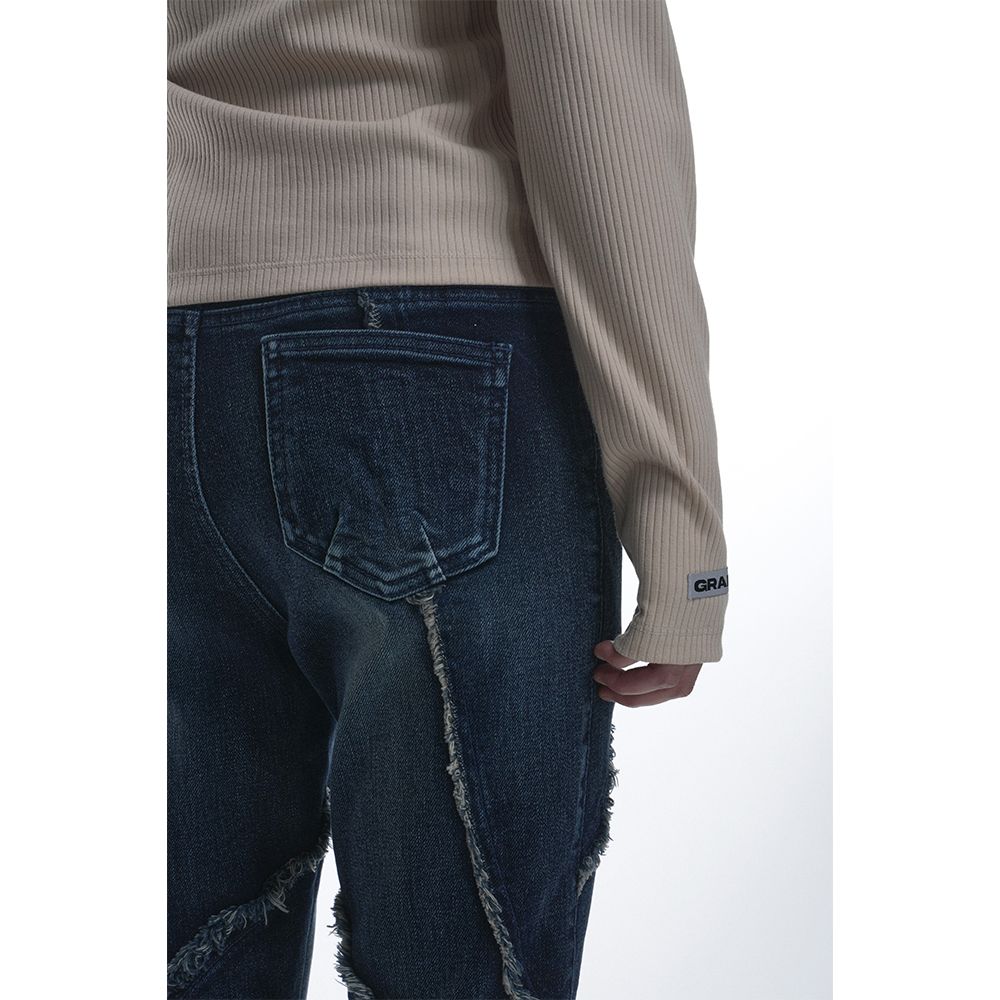 【GRAILZ】RAW EDGE DENIM FLARE PANTS [BLUE] MUSINSA | GRAILZ RAW EDGE DENIM FLARE PANTS [BLUE]