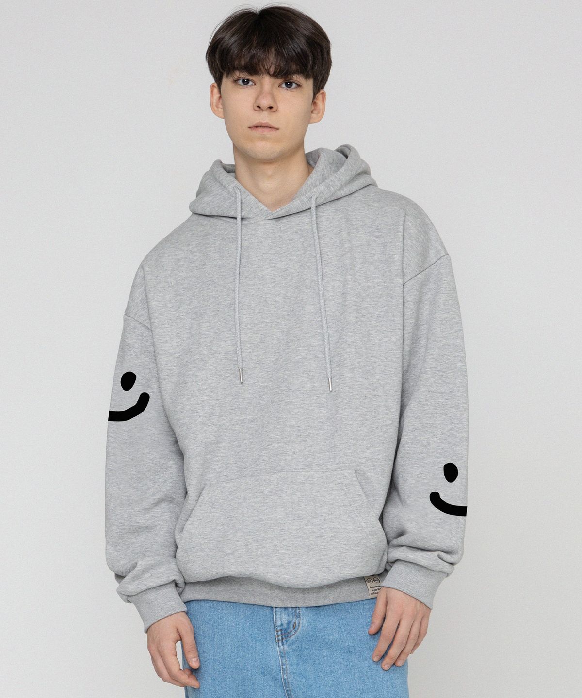 그레이버(GRAVER) [UNISEX]멀티 스마일 드로잉 후드티_그레이/블랙 로고