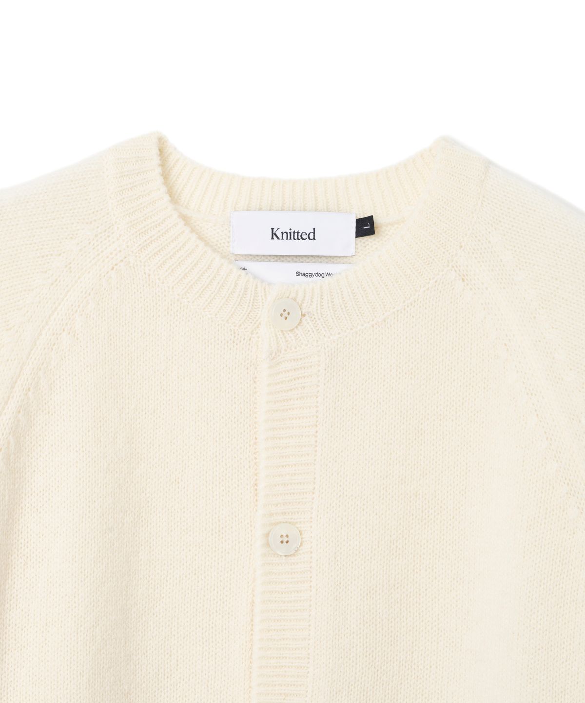 니티드(KNITTED) 쉐기독 울 100 라운드 가디건 IVORY