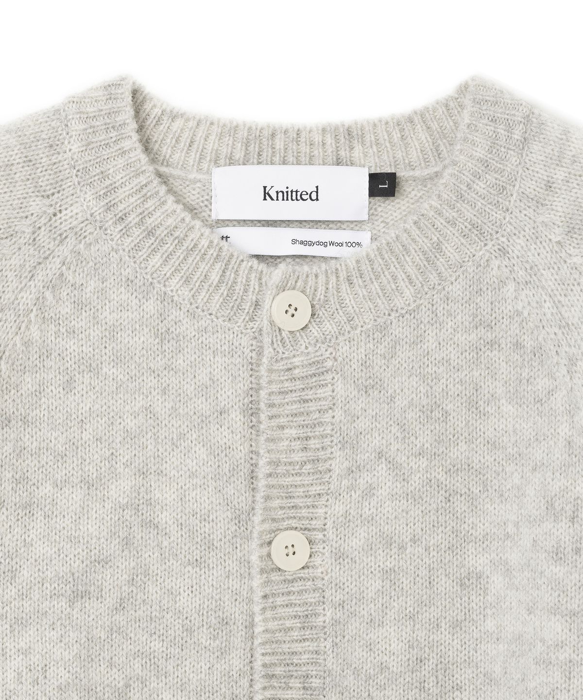 니티드(KNITTED) 쉐기독 울 100 라운드 가디건 MELANGE GREY