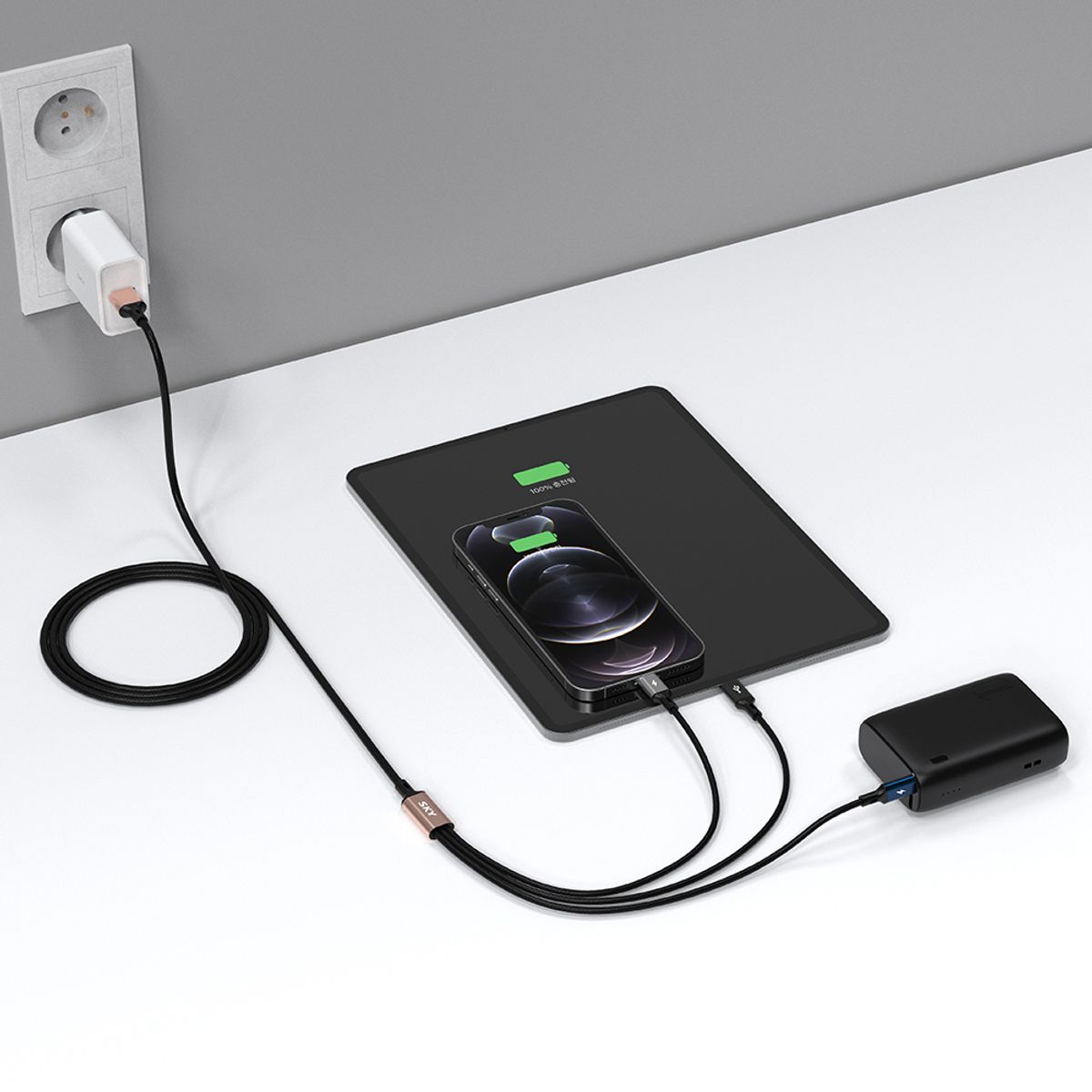 스카이(SKY) 3in1 27W USB-A to C타입 8핀 5핀 멀티 고속충전 케이블