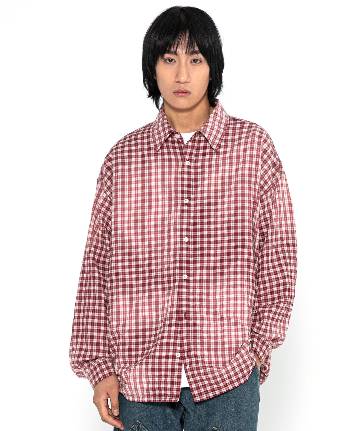 엑스톤즈(XTONZ) XTS029 하브 워싱 빈티지 체크 셔츠 (RED)