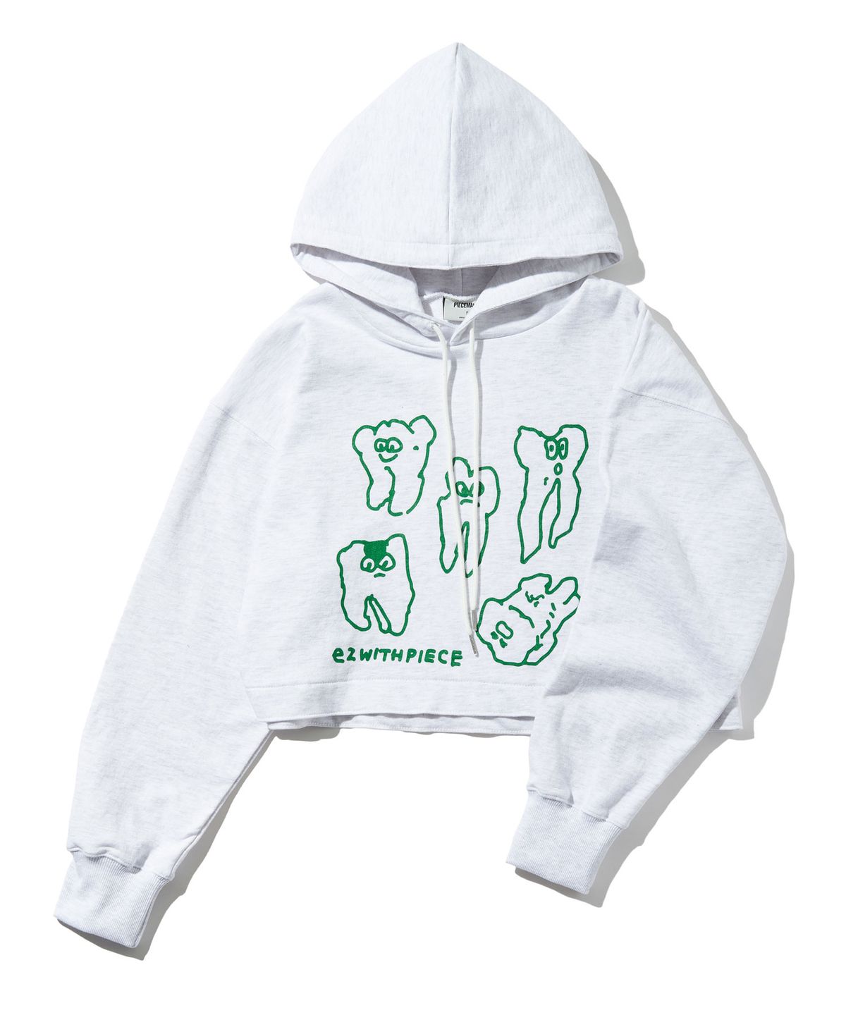 피스메이커(PIECE MAKER) TEETH SWEAT CROP HOODIE (WHITE MELANGE)