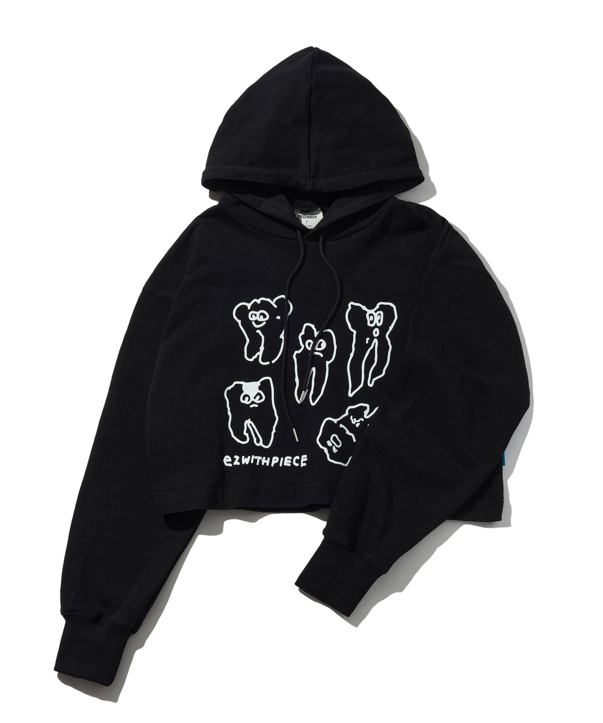 피스메이커(PIECE MAKER) TEETH SWEAT CROP HOODIE (BLACK)