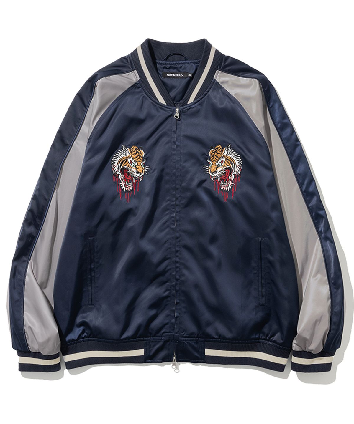 낫포너드(NOT4NERD) Tiger Satin Blouson Jacket - Navy