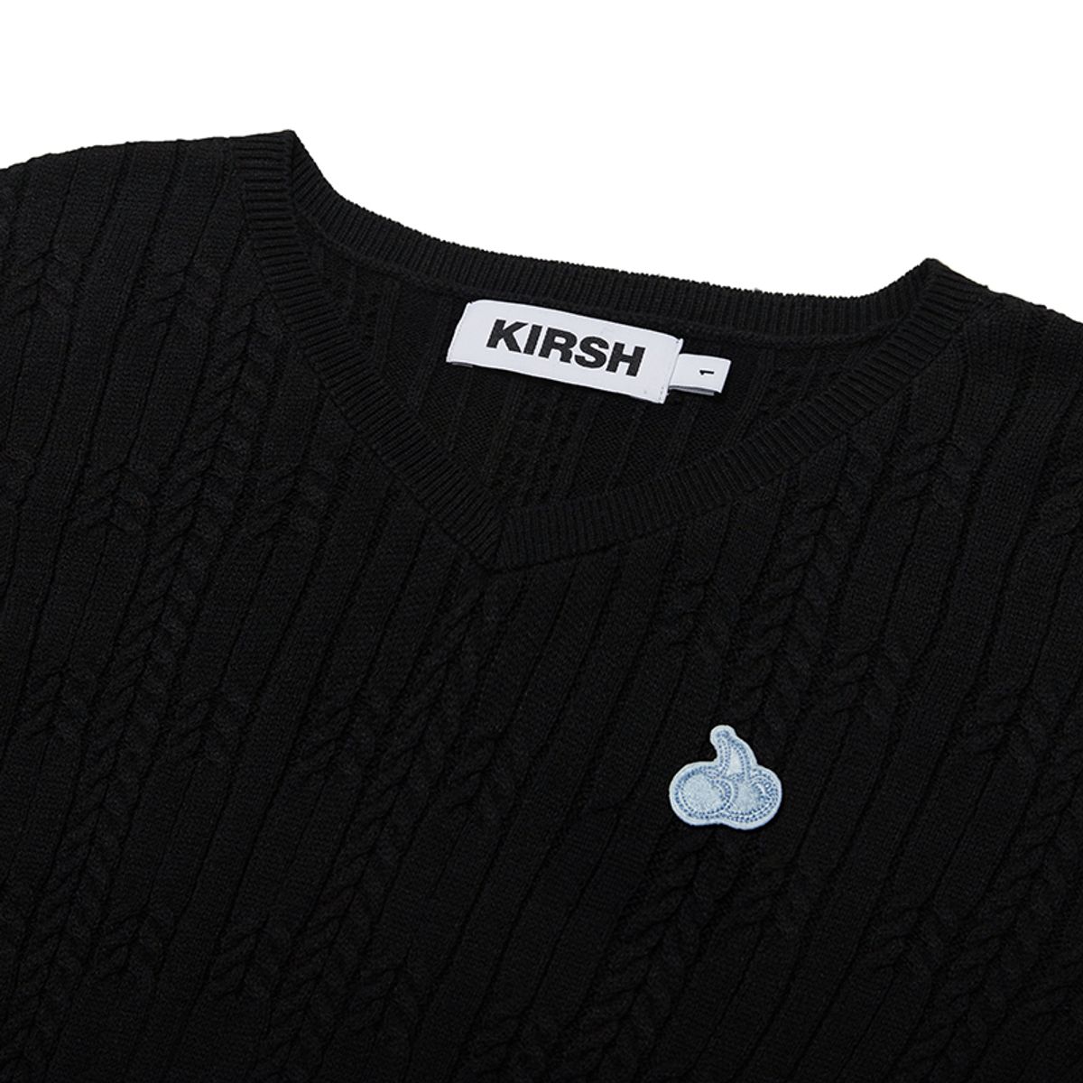 키르시(KIRSH) 스몰 체리 브이넥 크롭 케이블 니트 [블랙]