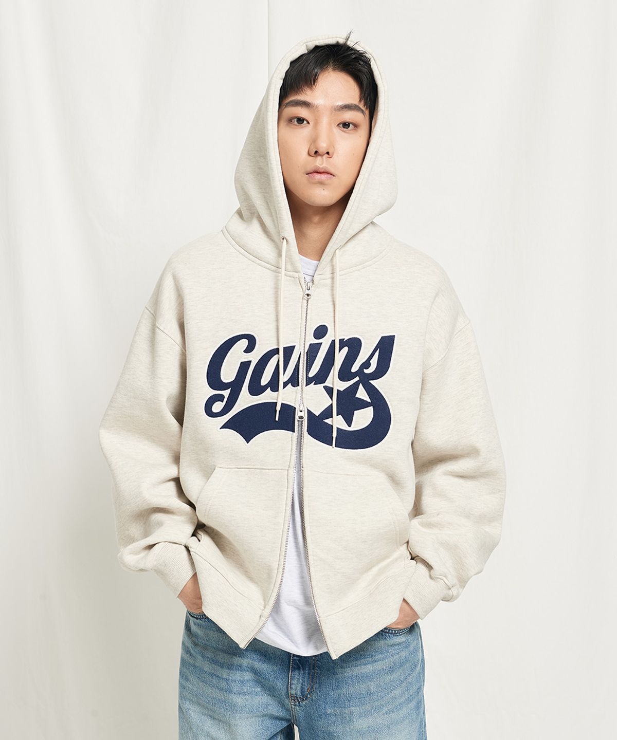 게인스보로(GAINSBORO) 아플리케 스타로고 후드집업_오트밀