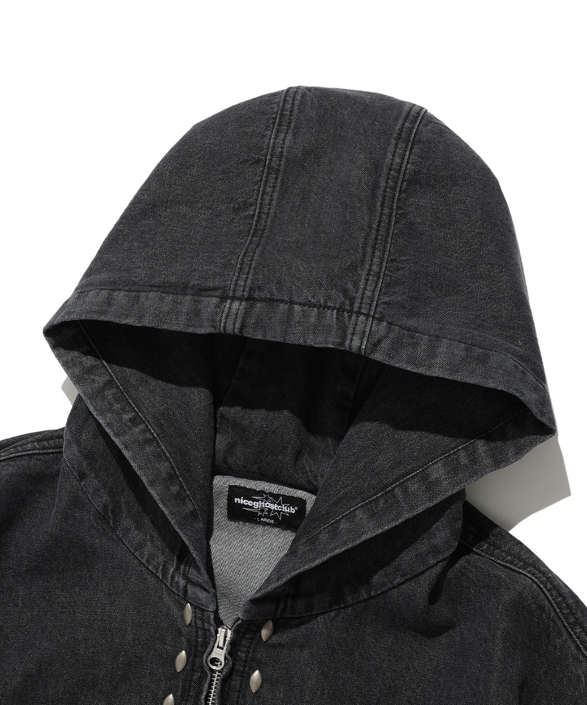 나이스고스트클럽(NICEGHOSTCLUB) STUD DENIM HOODIE JACKET_BLACK(NG2ESUD110A)