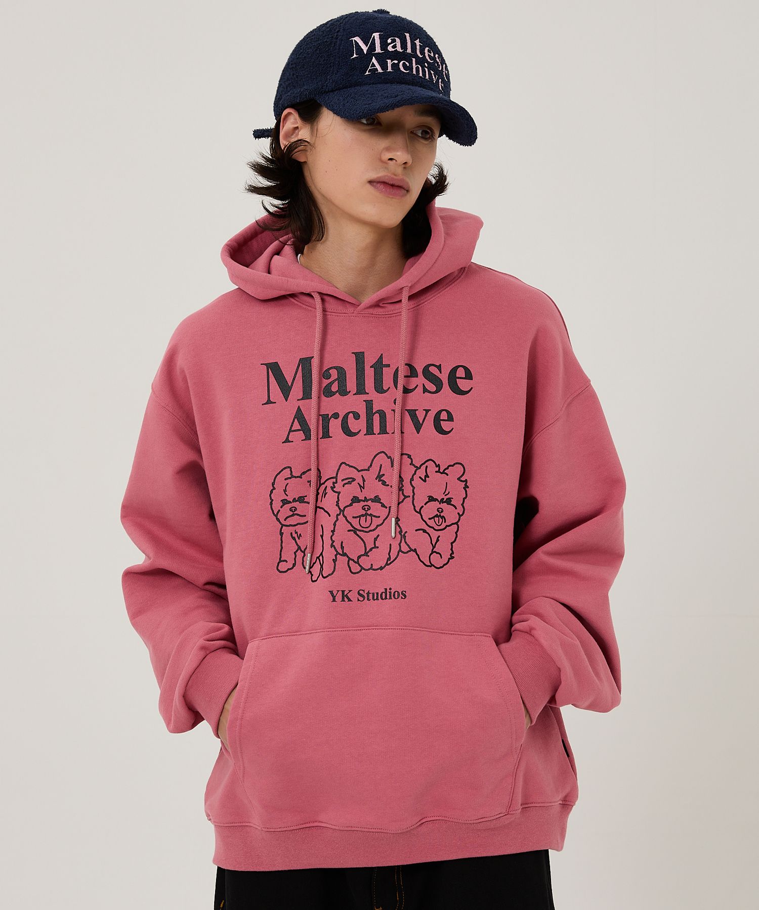 ★ Wai Kei★ Maltese Archive Line Graphic Hoodie Dust Pink Designer fashion, Seoul-fully created | W Concept
