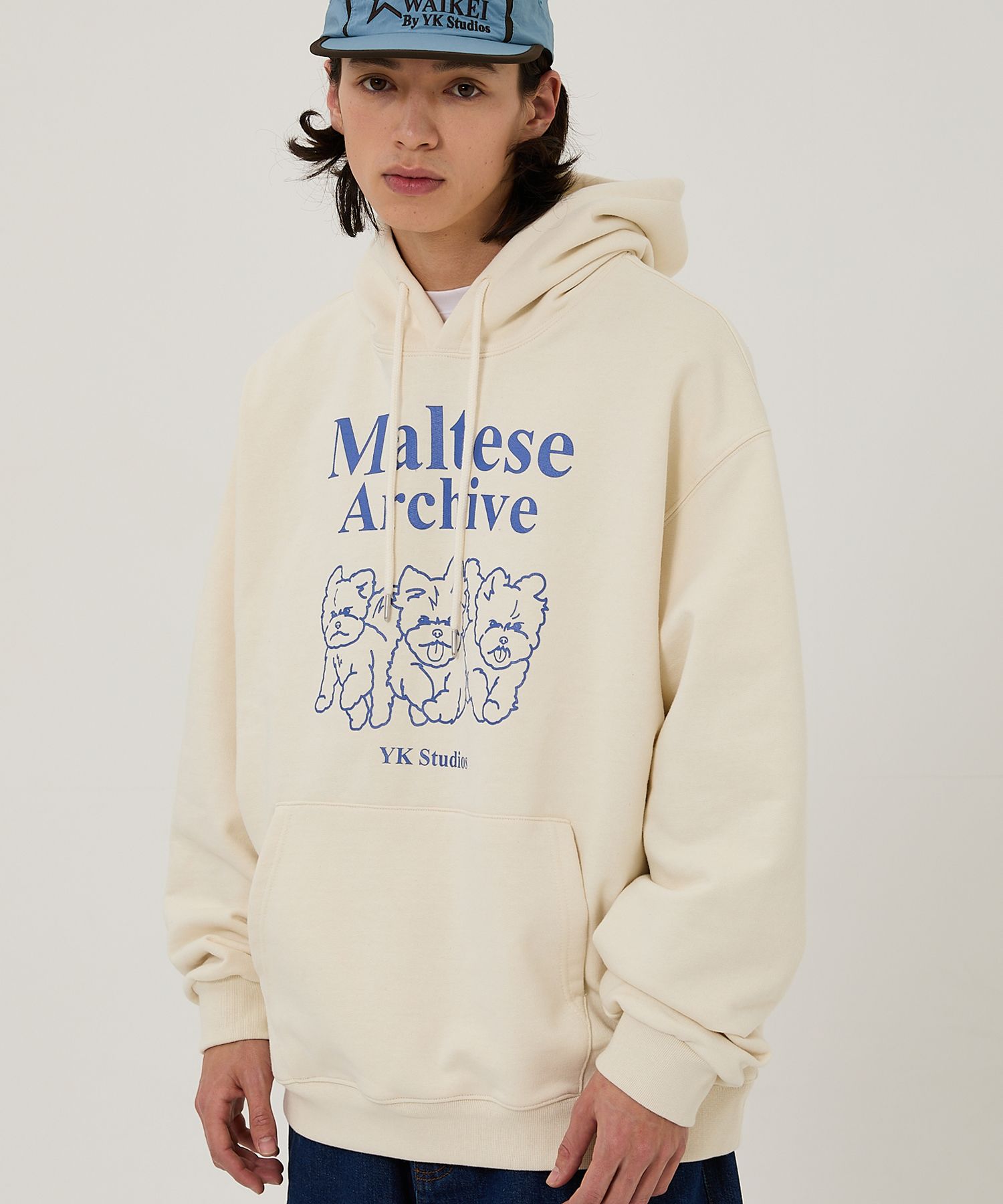 ★Wai Kei★ Maltese Archive Line Graphic Hoodie Dust Blue YK MUSINSA | WAI KEI Maltese Archive Line Graphic Hooded
