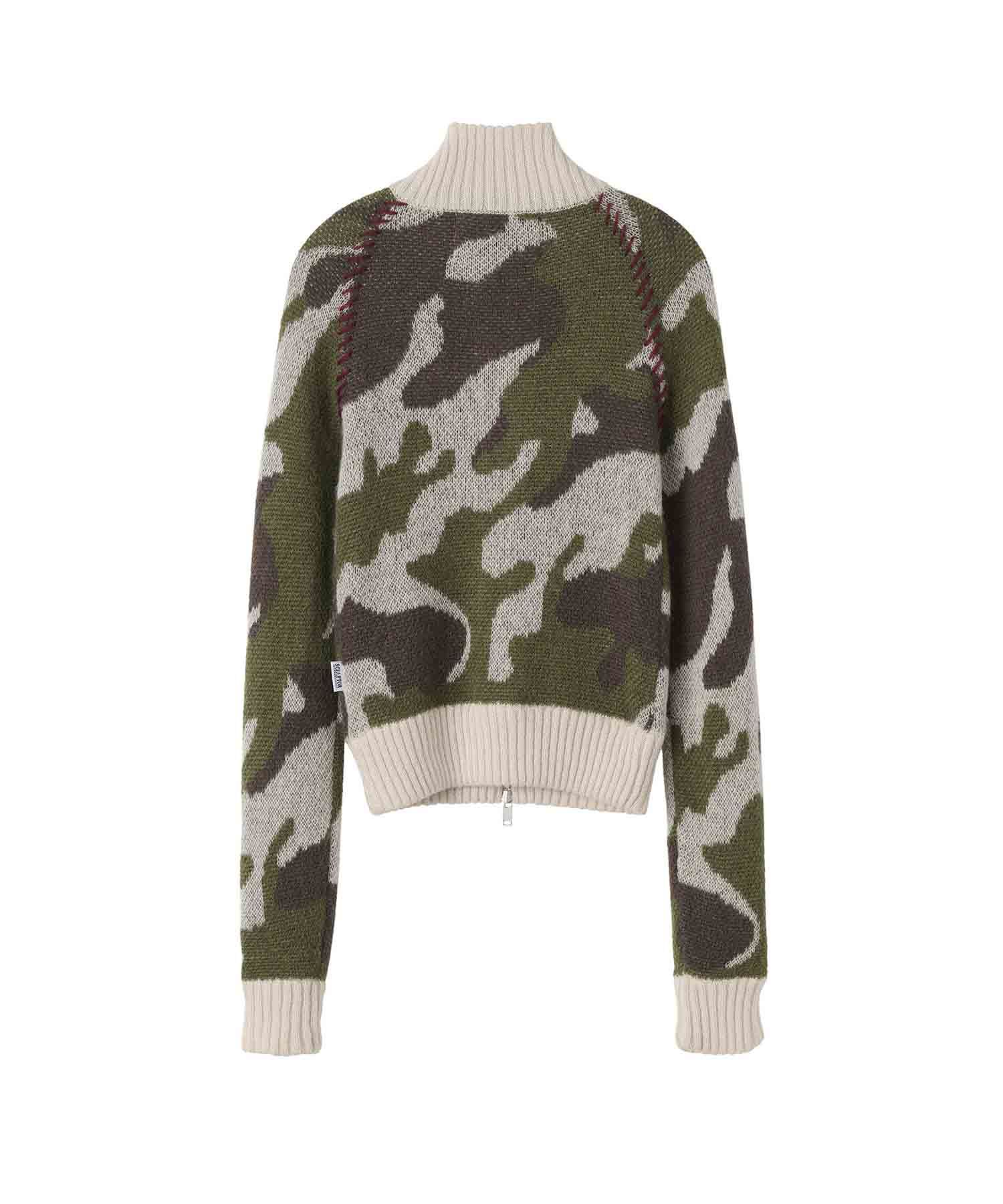 ★SCULPTOR★ Camouflage Mohair ZipUp Forest SC24S105GR Camouflage Mohair Zip-Up Forest – Sculptor