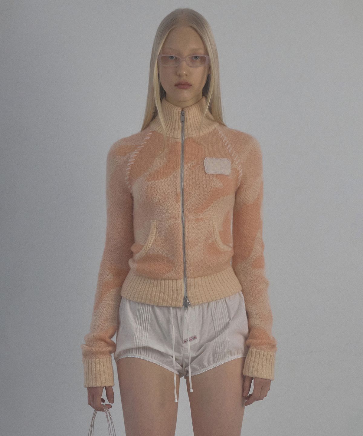 스컬프터(SCULPTOR) Camouflage Mohair Raglan Zip-Up Peach