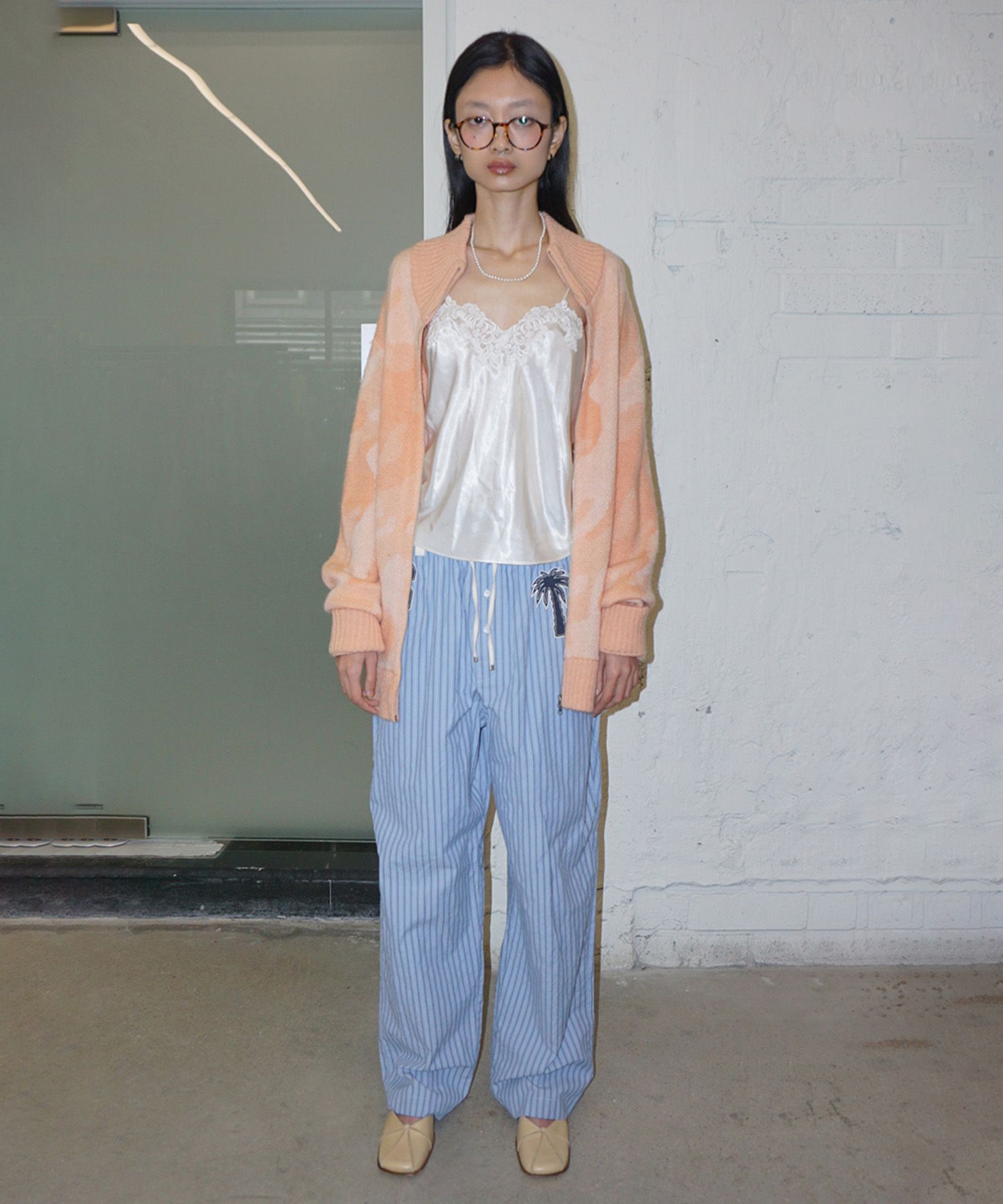 MUSINSA | SCULPTOR Camouflage Mohair Zip-Up Peach