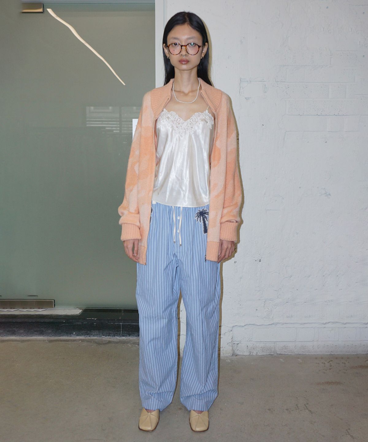스컬프터(SCULPTOR) Camouflage Mohair Zip-Up Peach