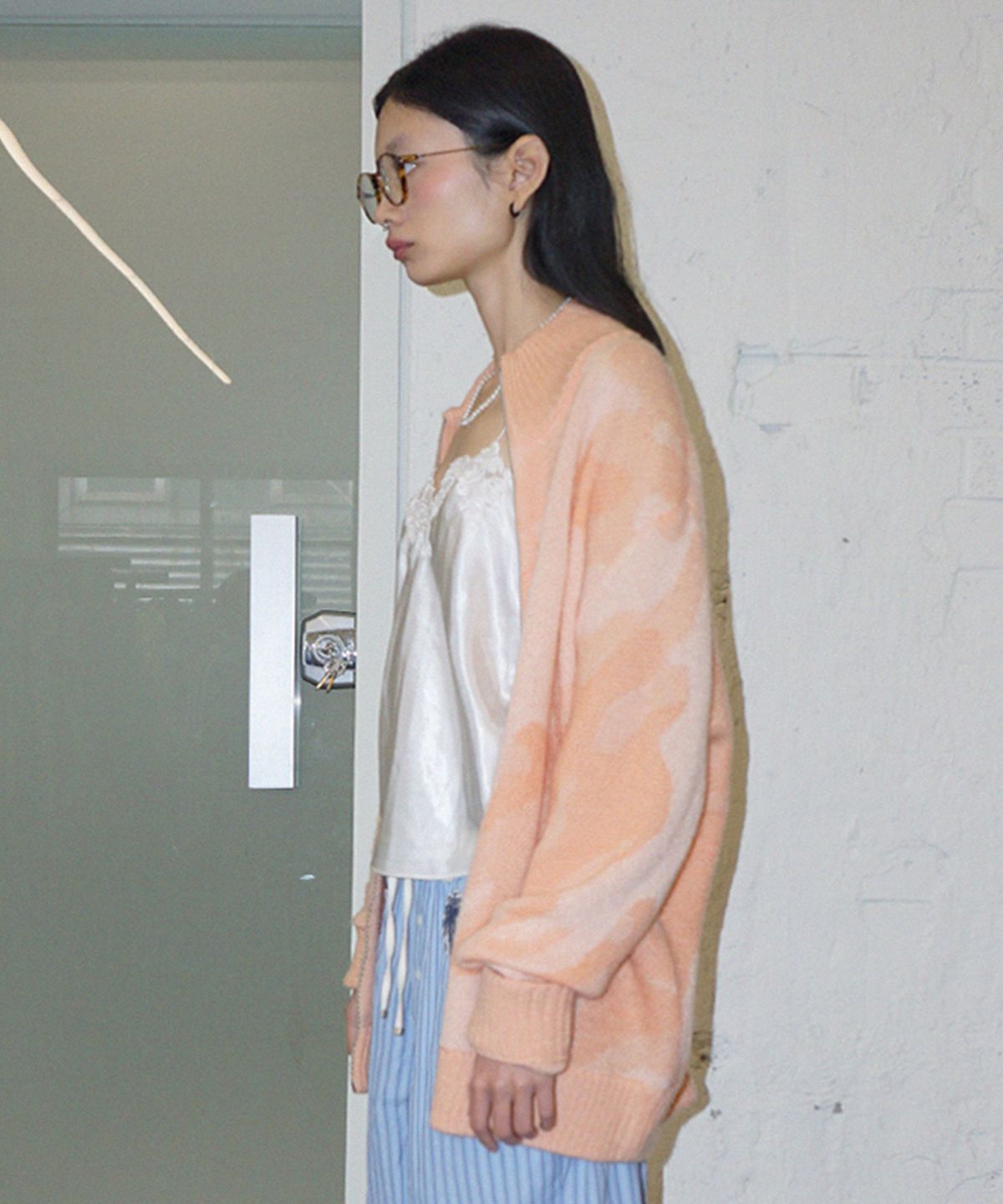스컬프터(SCULPTOR) Camouflage Mohair Zip-Up Peach