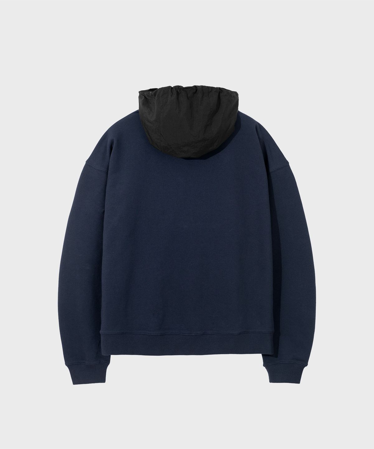 세컨모놀로그(SECONDMONO) 나일론 투톤 믹스 히든 스냅 후디 [NAVY]_SETS033NAVY