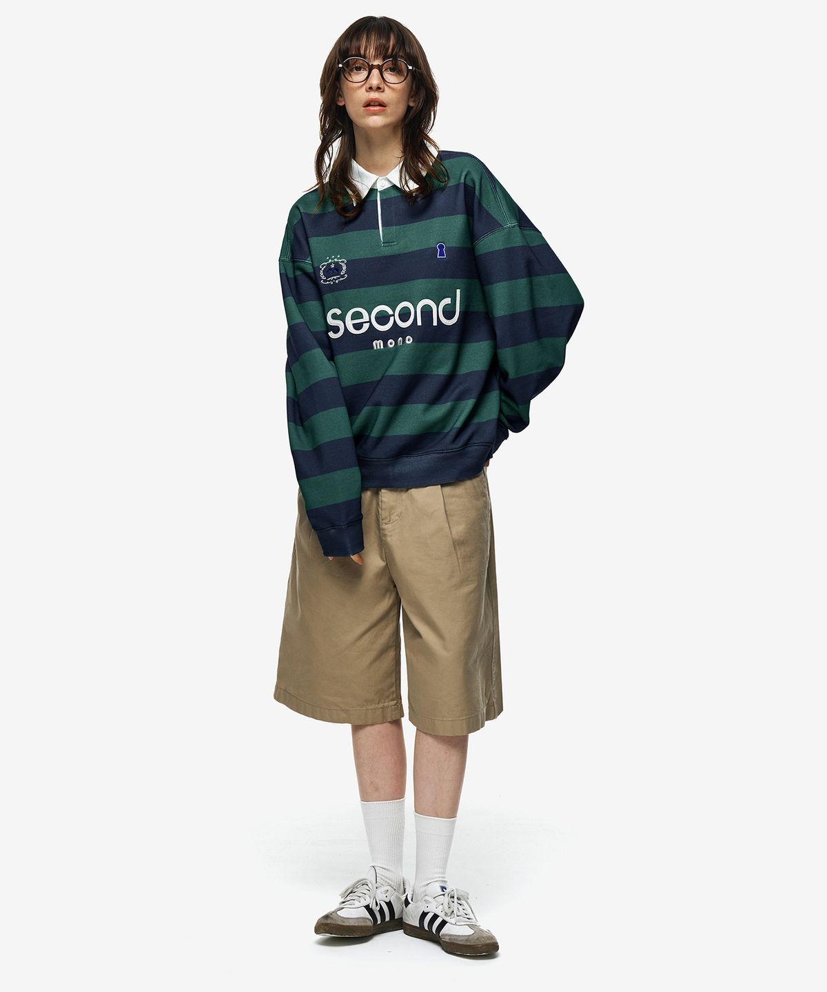 세컨모놀로그(SECONDMONO) 클럽 로고 스트라이프 폴로 스웻셔츠 [NAVY]_SETS020NAVY