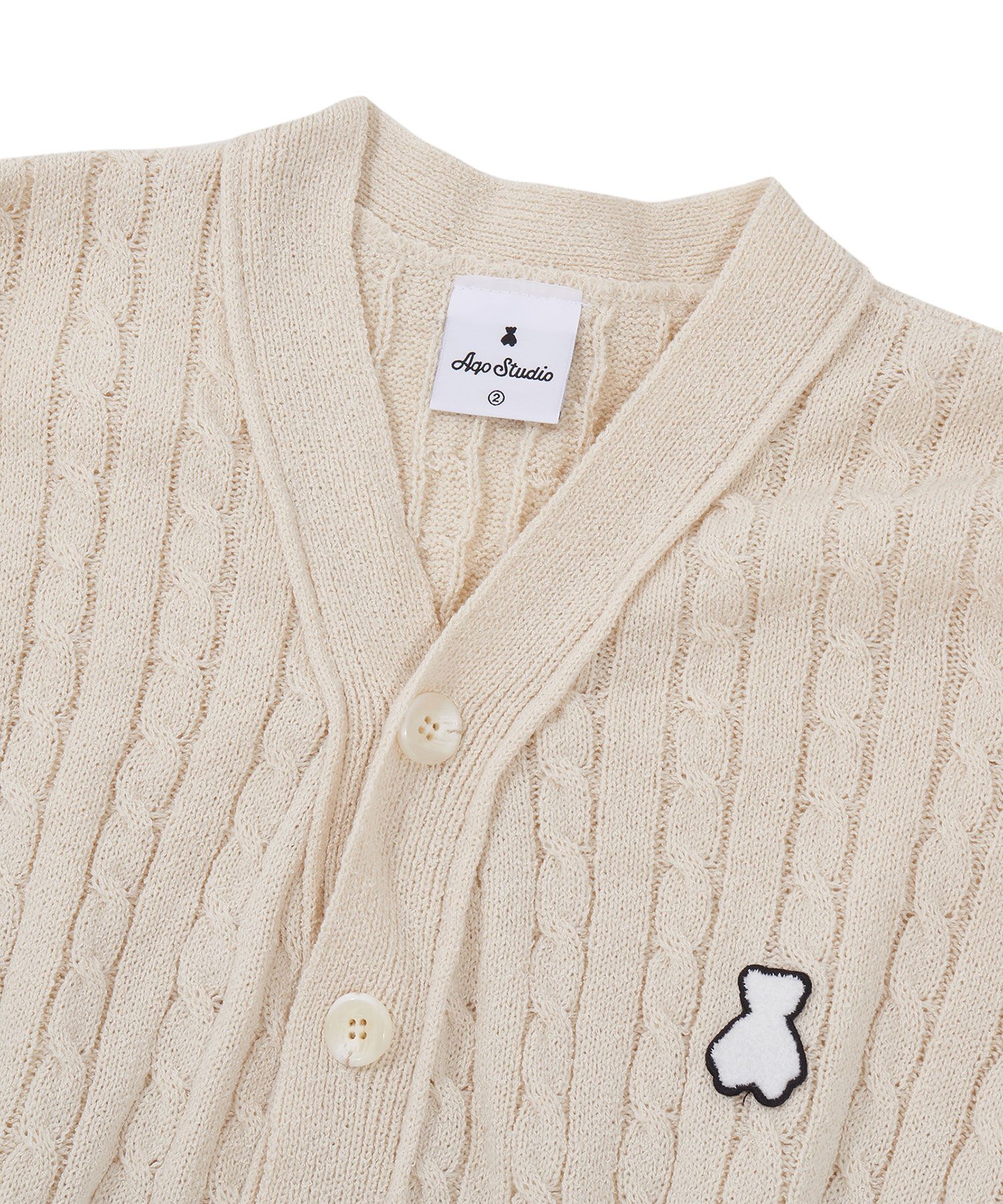 MUSINSA | AQO STUDIO SPACE Ako Bear Cable Cardigan Ivory