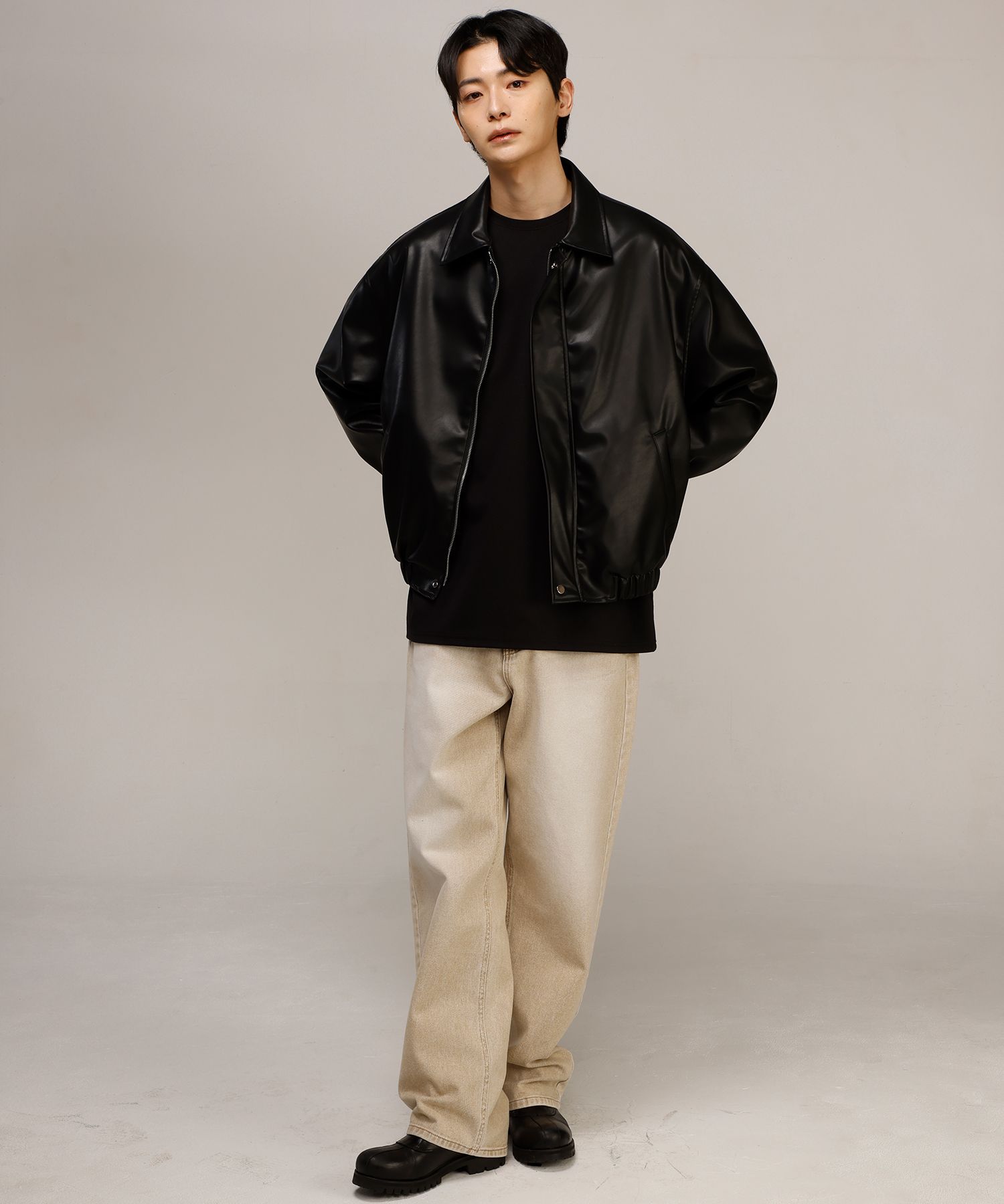 MUSINSA | SIGNATURE Overfit vegan leather jacket [black]