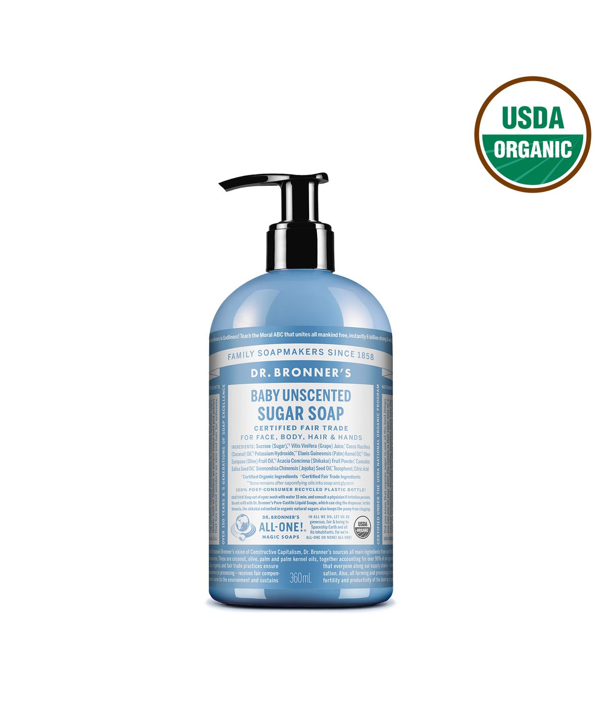 닥터 브로너스(DR.BRONNER'S) [페이스&바디클렌저]베이비 언센티드 슈가솝 360ml
