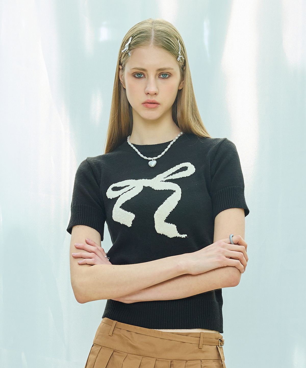 라티젠(LARTIGENT) L9 RIBBON MIX HALF KNIT(BLACK)