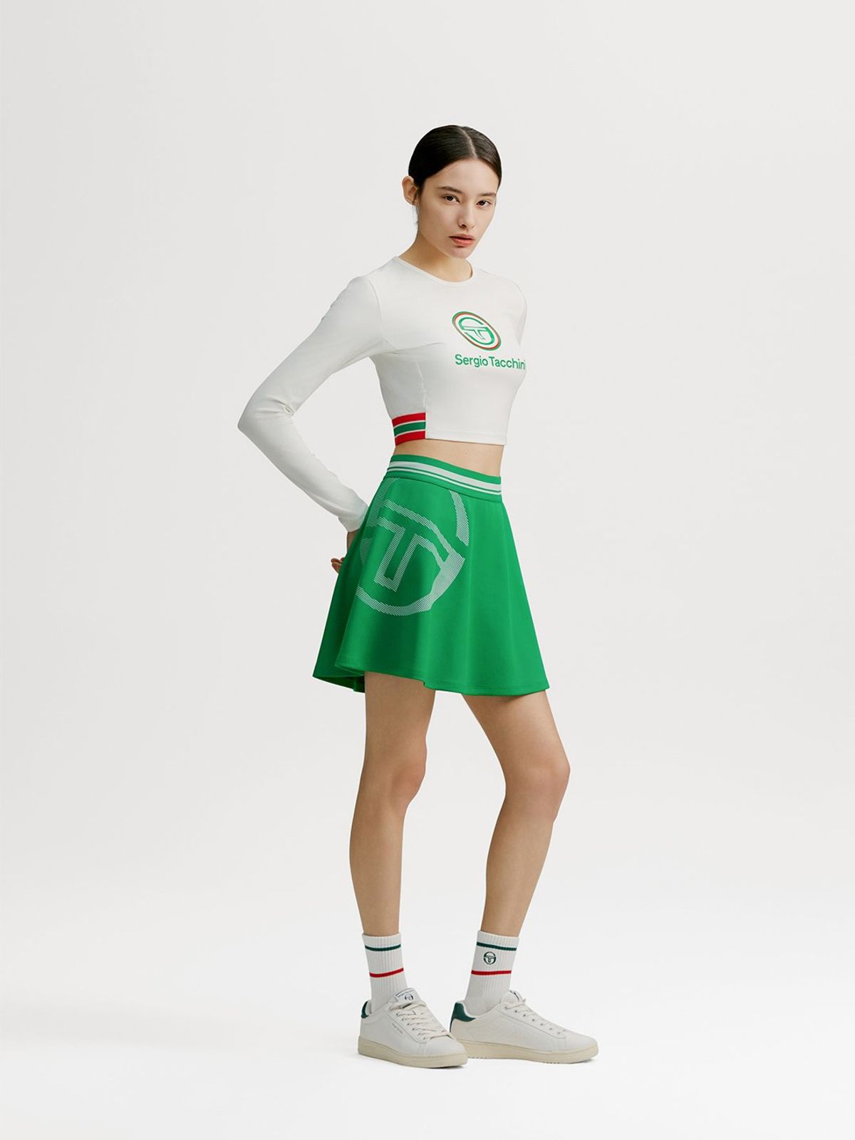 세르지오 타키니(SERGIO TACCHINI) W 고트 라파챠 프린트 플레어 스커트 (Green)