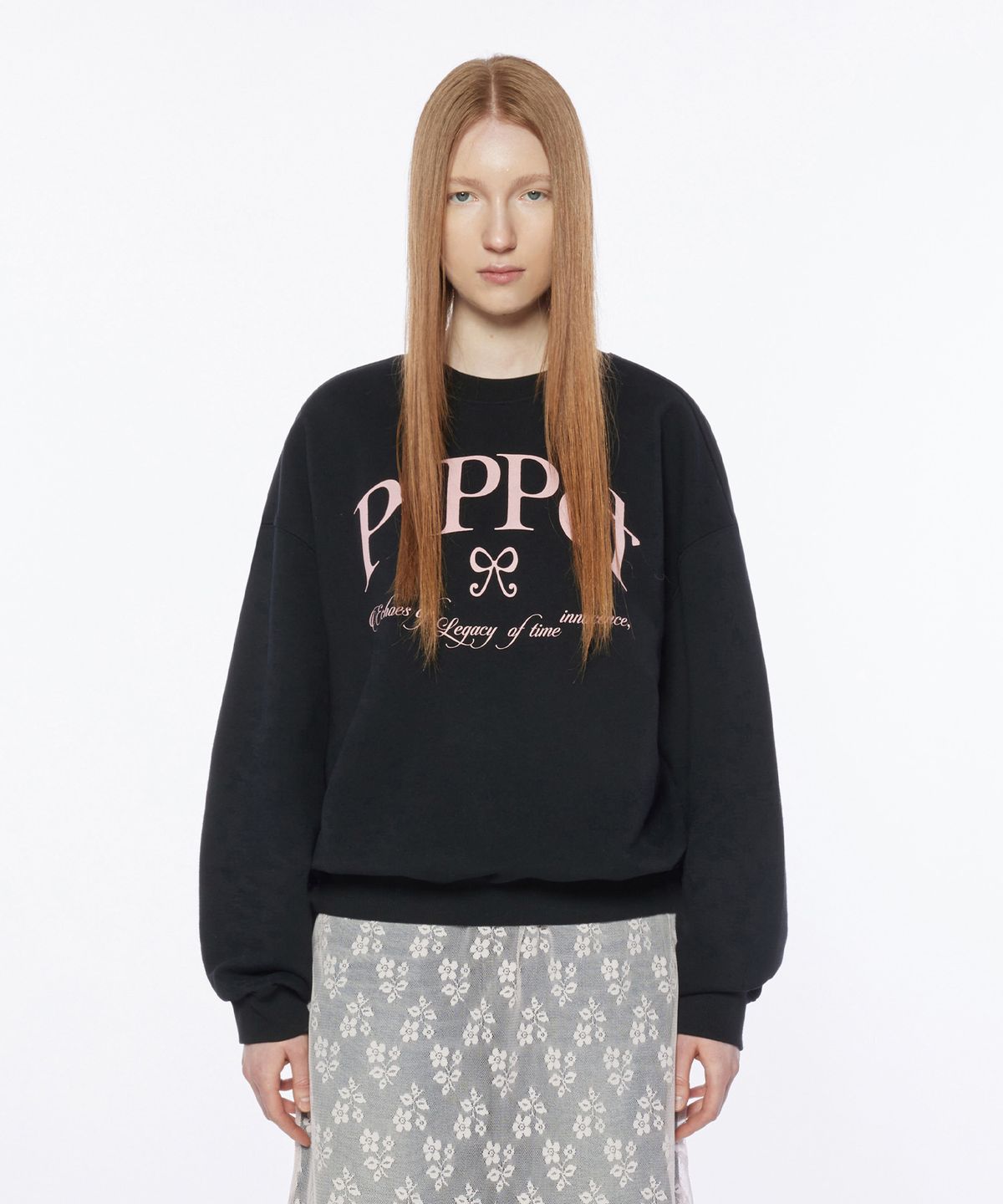 핍펫(PIPPET) Ribbon Symbol Sweatshirt (black)