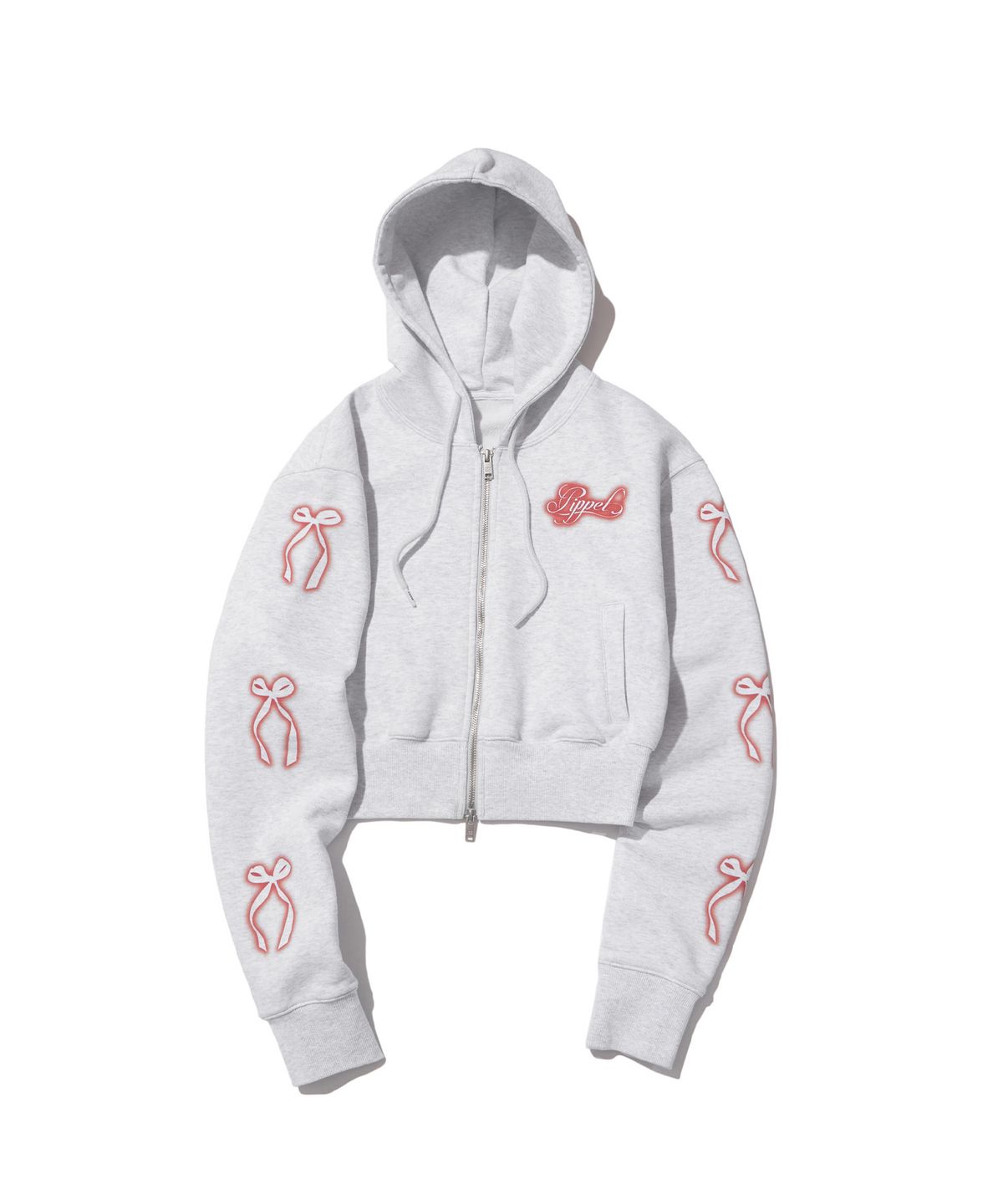 핍펫(PIPPET) Vintage Ribbon Crop Hoodie Zip-up (melange grey)