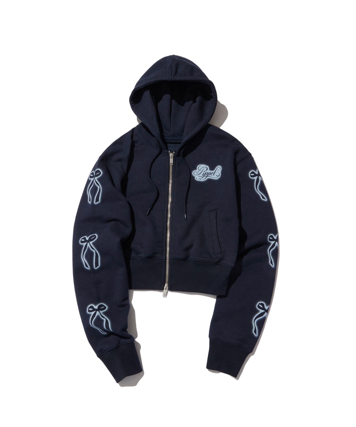 핍펫(PIPPET) Vintage Ribbon Crop Hoodie Zip-up (navy)