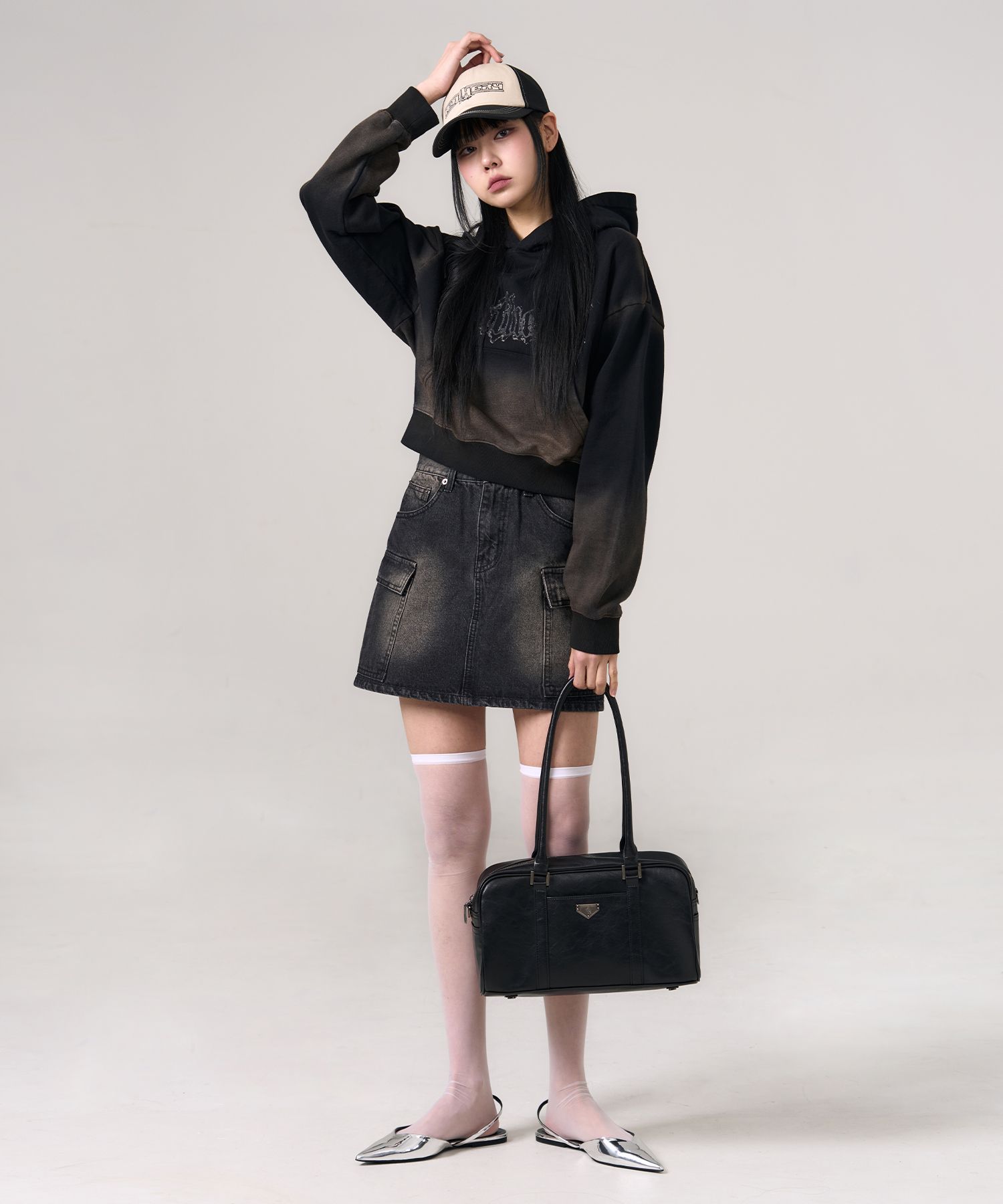 Black Leather Zipper Shoulder Mini Boston Bag | Baginning