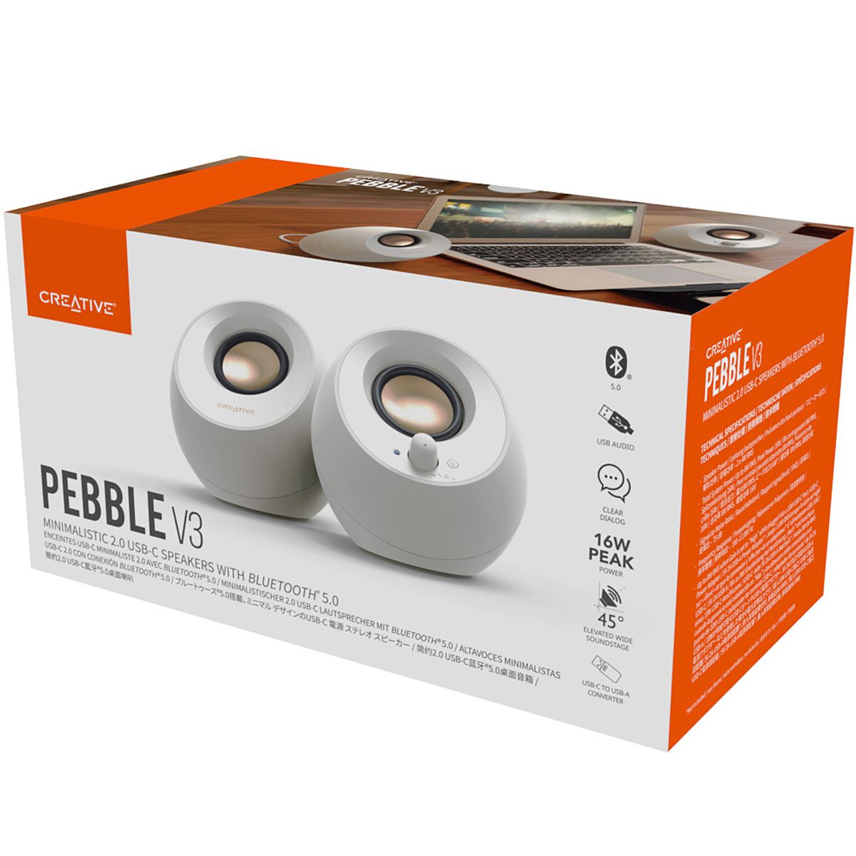 크리에이티브(CREATIVE) PEBBLE V3 화이트 (블루투스,USB,AUX 지원) 스피커