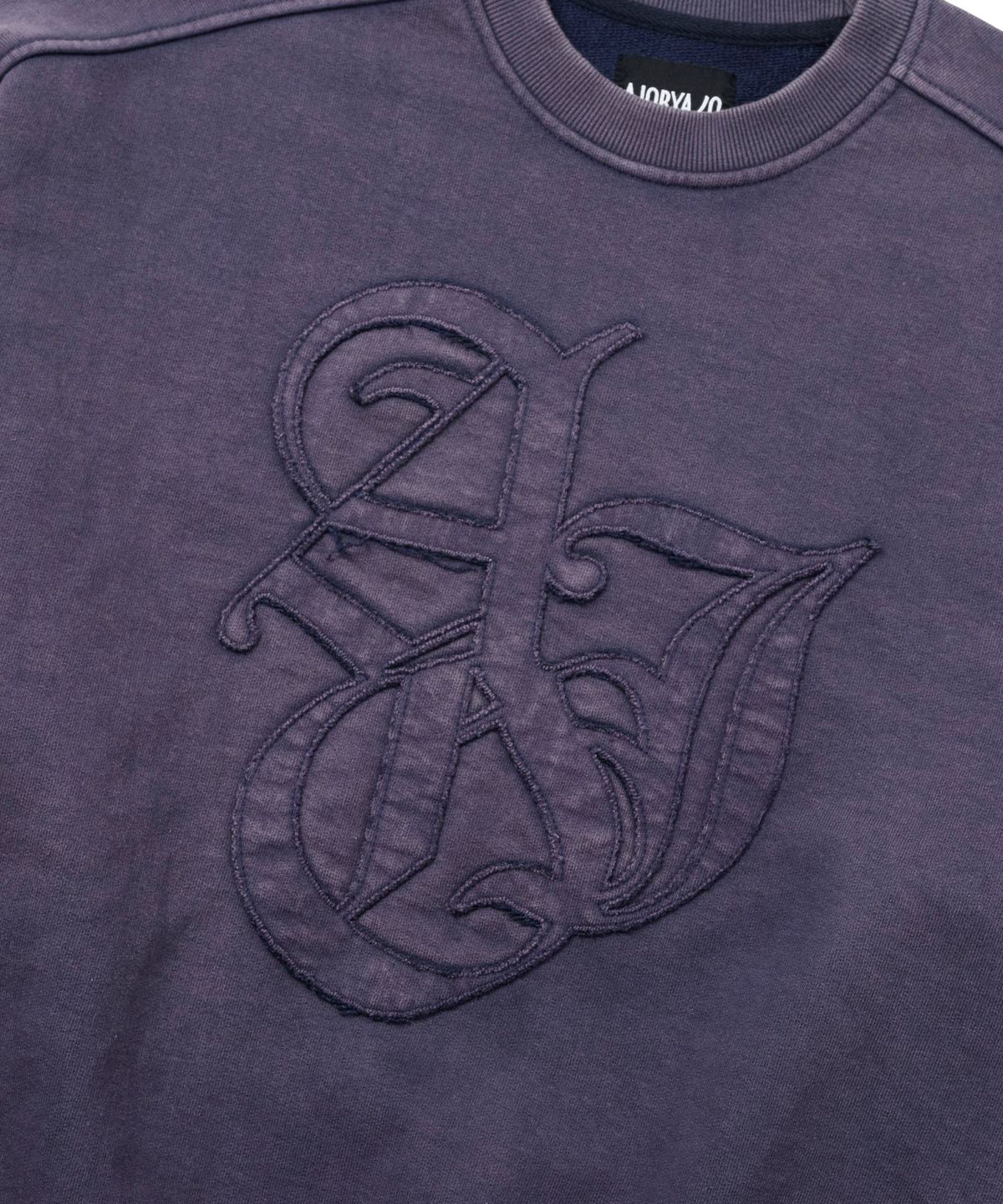아조바이아조(AJOBYAJO) Sporty Logo Applique Washed Sweatshirt [NAVY]
