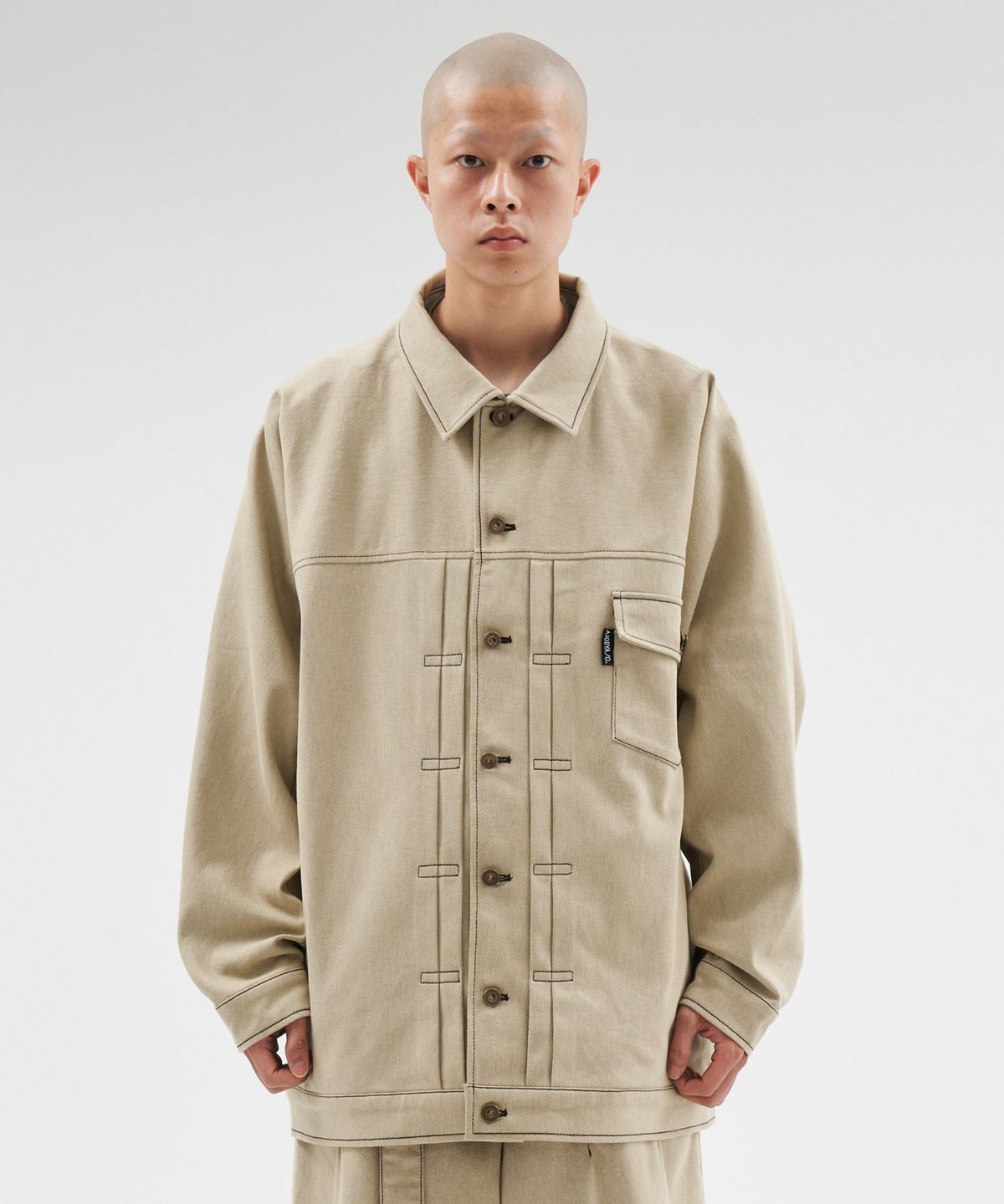 아조바이아조(AJOBYAJO) Batwing Two-Tone Twill Jacket [BEIGE]
