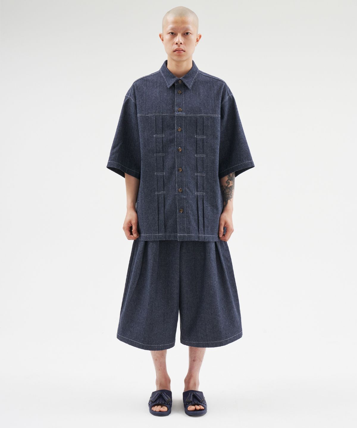 아조바이아조(AJOBYAJO) Recycled Denim Bermuda Pants [NAVY]