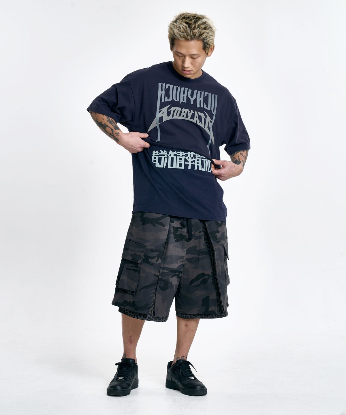아조바이아조(AJOBYAJO) [PBA] Arch Logo Washed Layered T-Shirt [NAVY]