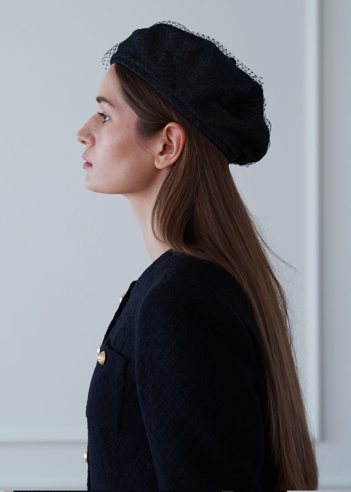 러브액츄얼리(LOVE ACTUALLY) Flower Haute Couture Denim Veiled Beret 꽃 오뜨꾸띄르 데님 베일베레모, 검정